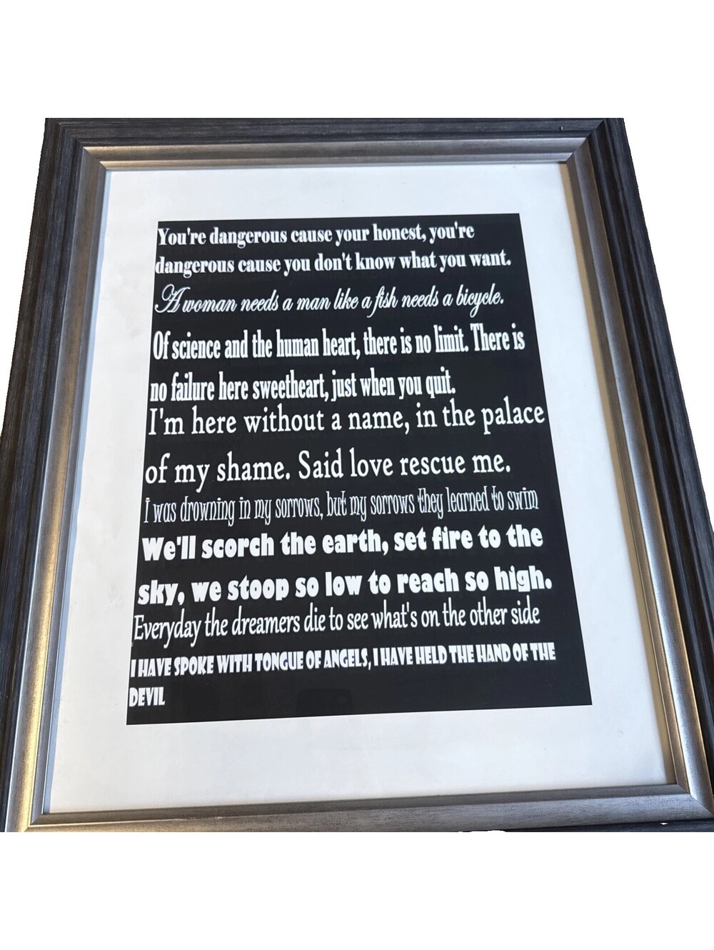 Vintage U2 Framed Song Lyrics 20” W 24”T Wall Decor Art